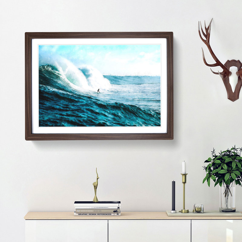 Surfs up - Picture Frame Painting Print, Walnut Framed, 24cm H x 33cm W x 2cm D