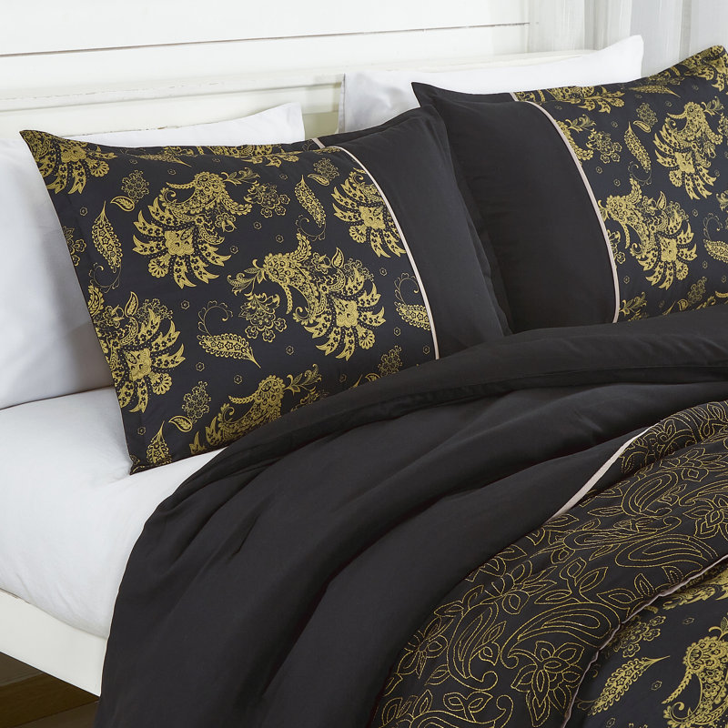 7 Piece Patchwork Brushed Microfiber Plain Weave Comforter Bedding Set, King Comforter + 6 Additional Pieces, Black