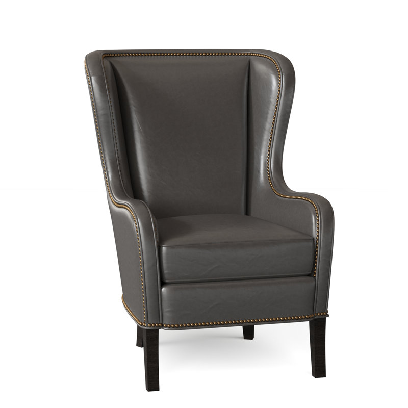 Aurora Leather Wingback Chair, Outsider Raven Genuine Leather, Cobblestone, French Natural