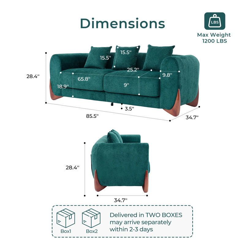 Canapé rembourré 85,5 po Chenille, Vert foncé