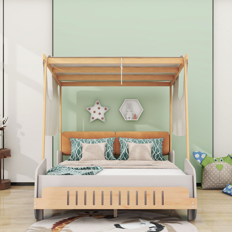 Jainy Wood Bed with Shelf and LED, Full/Double