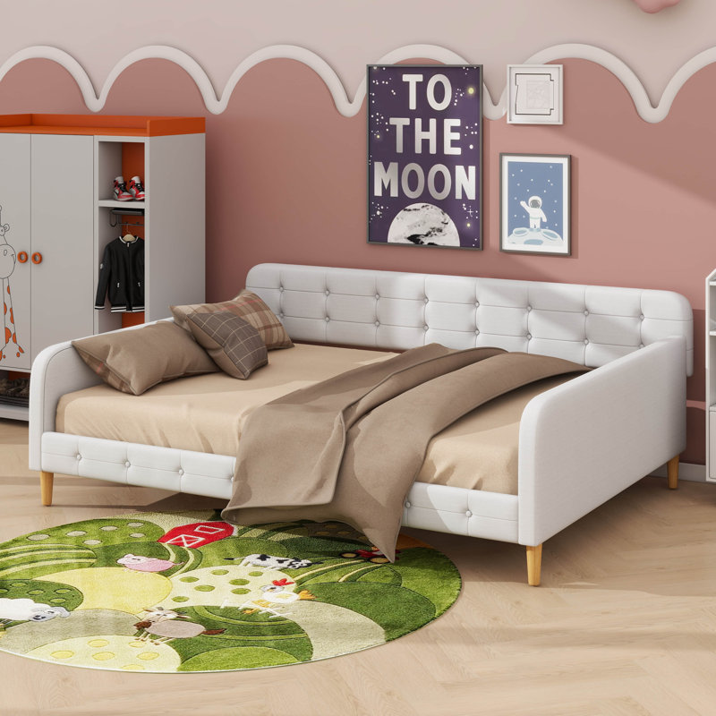 Leg-Supported, Fabric-Covered Daybed, Beige, Queen