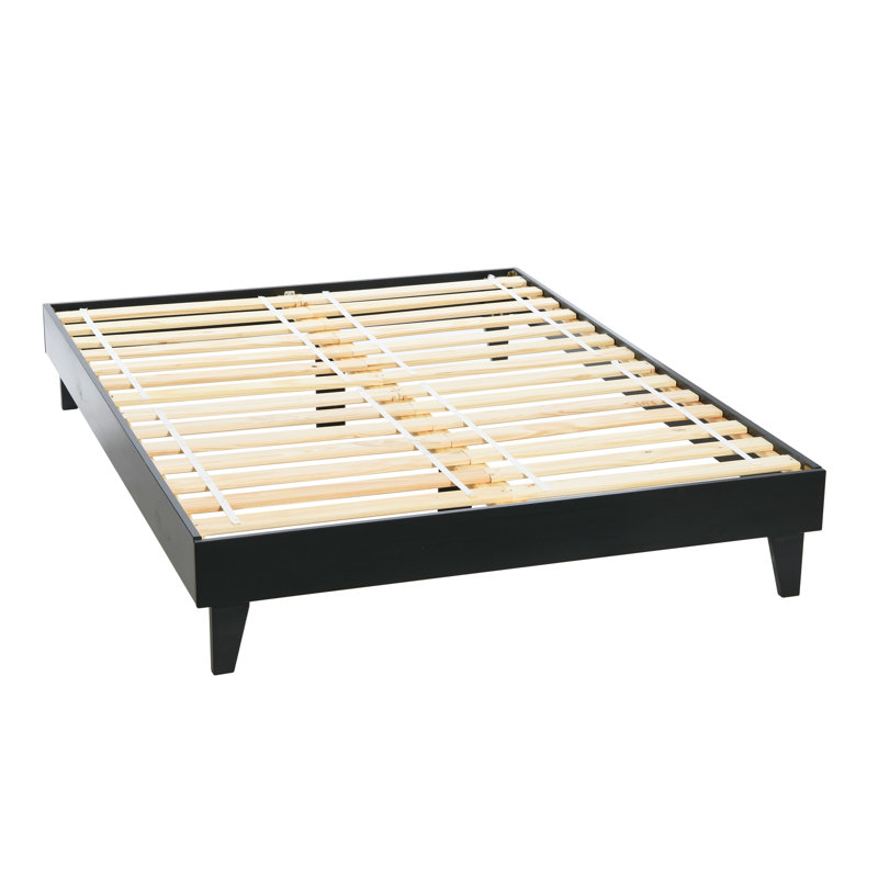 Modern Solid Wood Platform Bed, Black