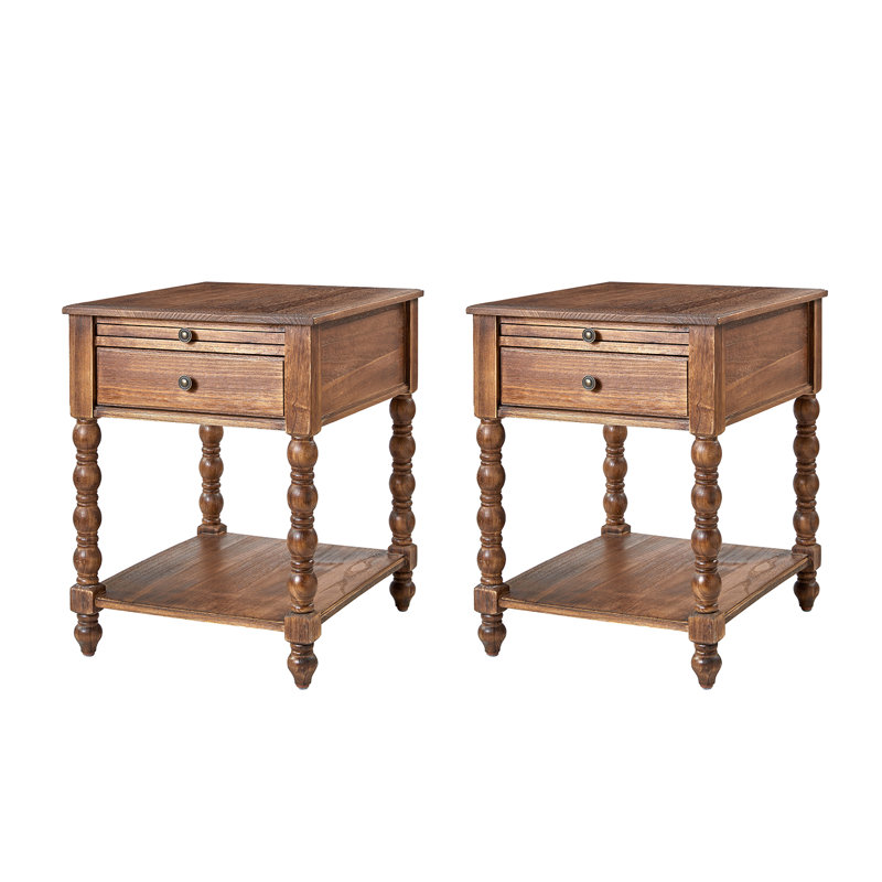 Eric 60.96cm W Traditional Soild Bedside Table with Extendable Tray, Walnut