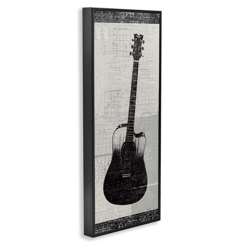 Giclée à motif de guitare acoustique par Katrina Craven, H 24 po x l 10 po, Giclée encadrée noir minuit