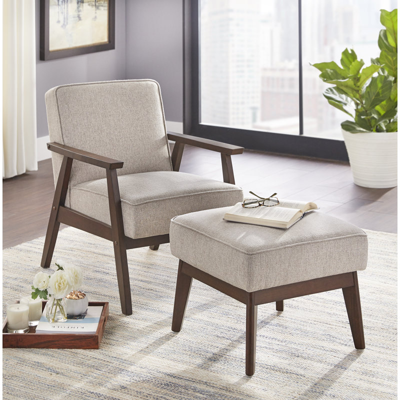 Berthiaume Upholstered Armchair with Ottoman, Grey