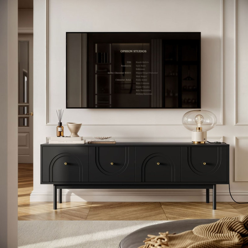 TV Stand LIBERTY 154 cm with gold handles, Black
