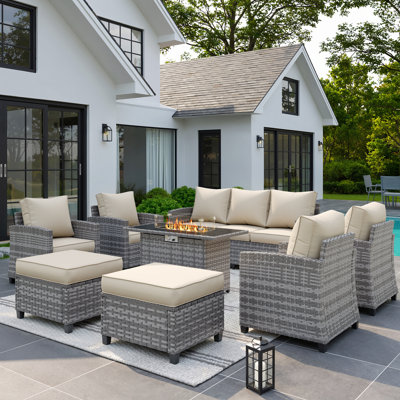 7-Piese Outdoor Conversation Sets With Fire Pit Table