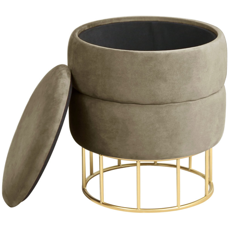 Adlei 37cm Wide Velvet Tufted Circle Pouf Ottoman with Storage