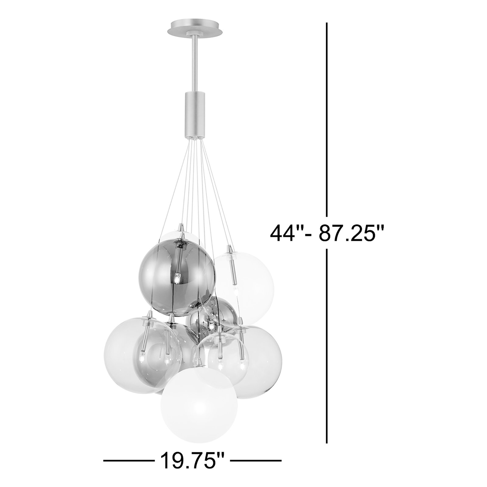 Alhowra 9 Light Glass Steel Dimmable Pendant, Clear/Smoke/Amber, Gold