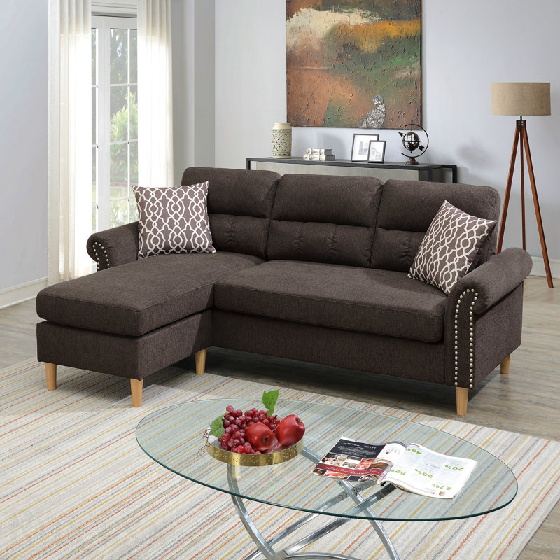 Ensemble modulaire réversible avec 2 coussins décoratifs brun clair, Velours havane