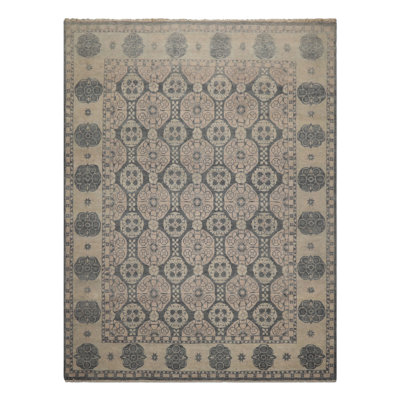 Tapis transitionnel gris en laine noué à la main 8 x 10 po Khotan