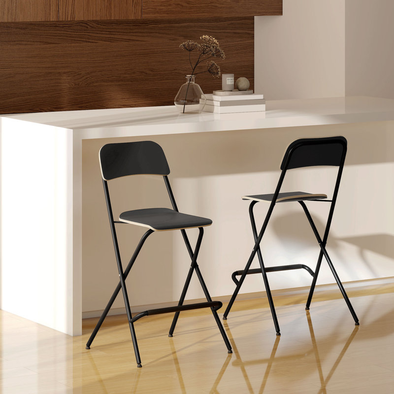 Ensemble de 2 tabourets pliables avec repose-pieds, Noir
