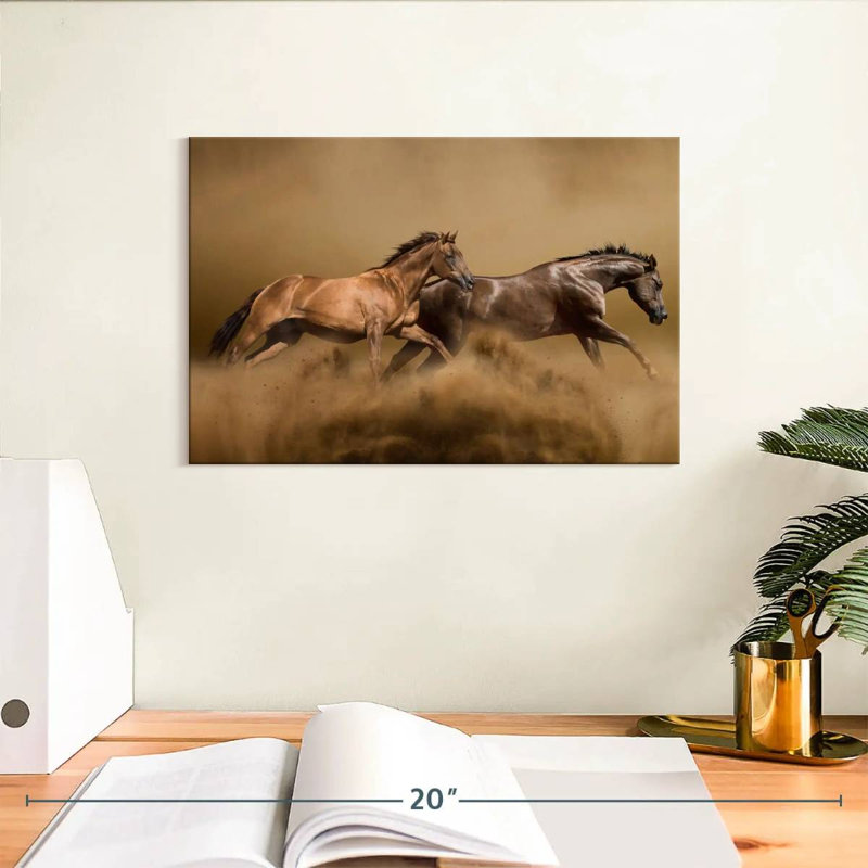 Tempête de sable Brampt, chevaux sauvages, H 8 po x l 12 po