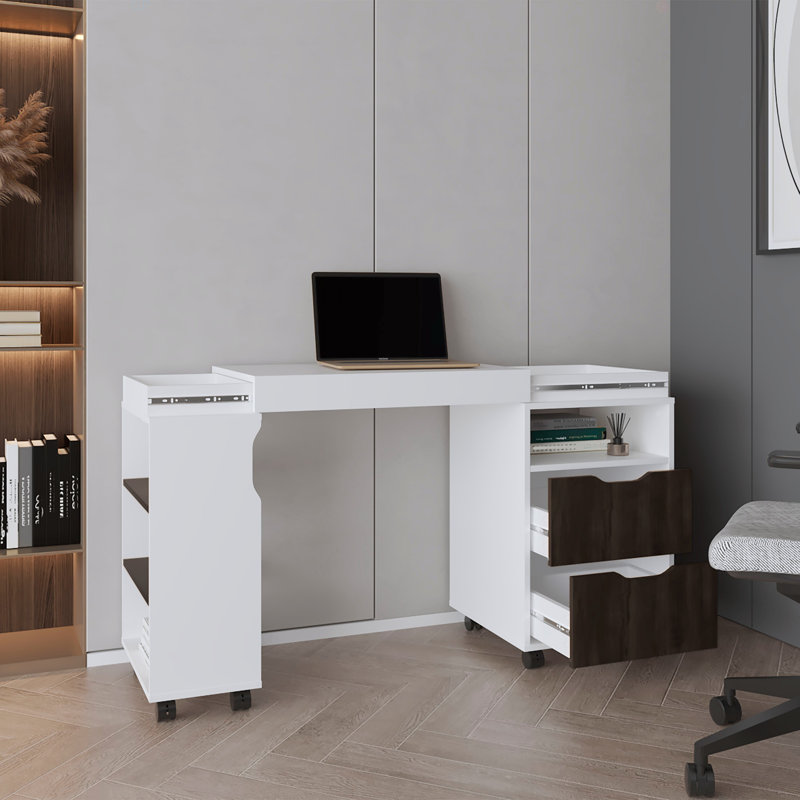 Bureau extensible à deux tiroirs de 54 po avec sept tablettes et roulettes San Diego