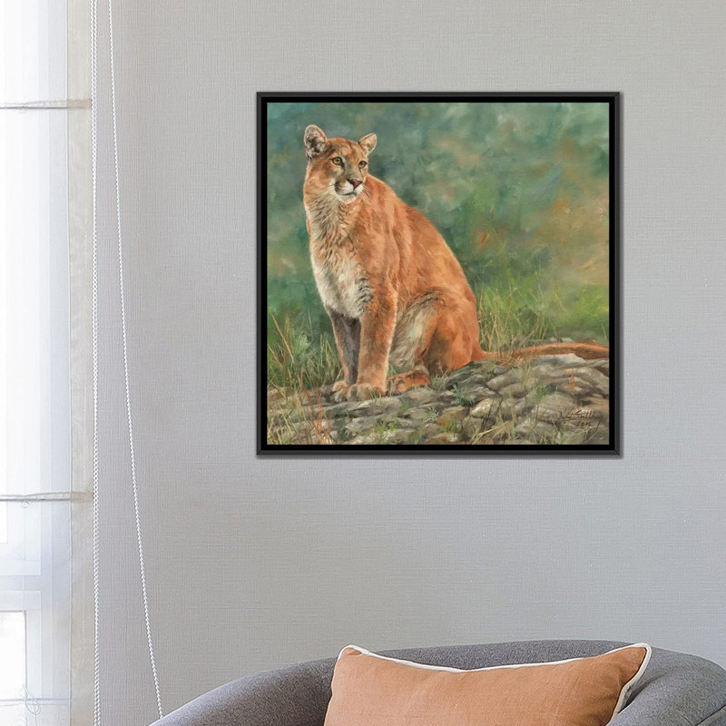 « cougar assis », impression sur toile, H 18 po x l 18 po x P 1,5 po, Toile avec cadre noir, Pas de tapis