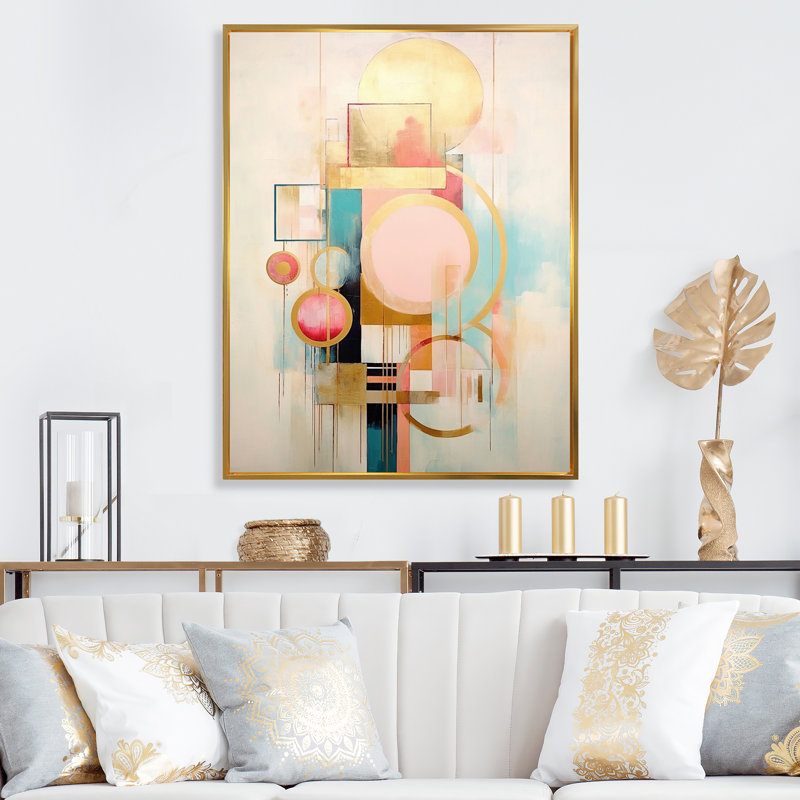 «Pastel Grace», impression sur toile à motif géométrique moderne sur toile or rose, H 32 po x l 16 po x P 1 po
