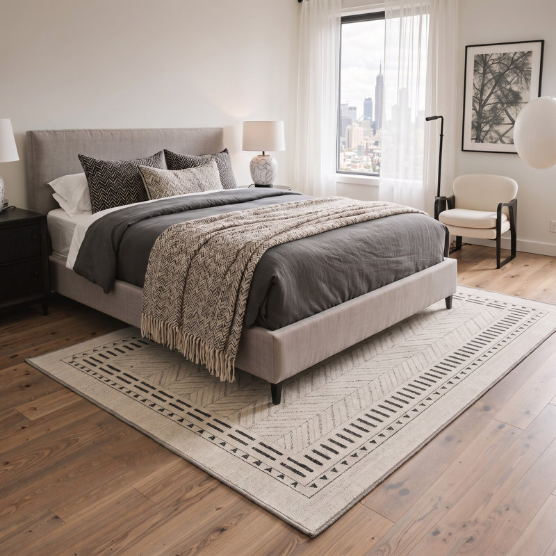 Tapis à chevrons gris/ivoire lavable à la machine avec envers antidérapant, Rectangle 6 pi x 9 pi