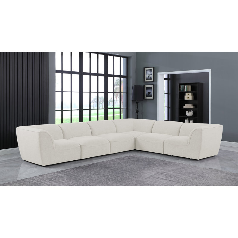 Calyssa Upholstered L-Shaped Sectional Reversible, Cream Linen Textured Fabric
