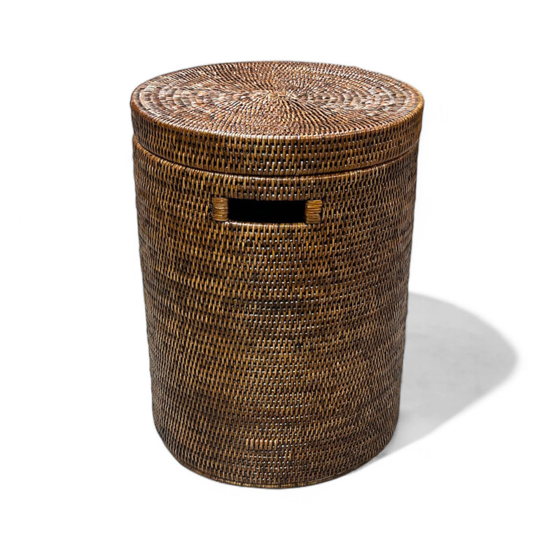 Hand Woven Wicker Laundry Hamper with Handles, Antique Brown, 20" H x 14" W x 14" D