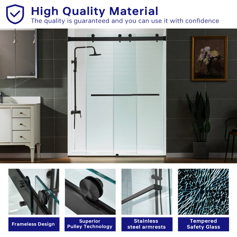 66-72" Width x 76" Height Frameless Double Sliding Shower Door with Stainless Steel Hardware, 5/16"(8mm) Clear Tempered Glass | Safe, Explosion-Resistant