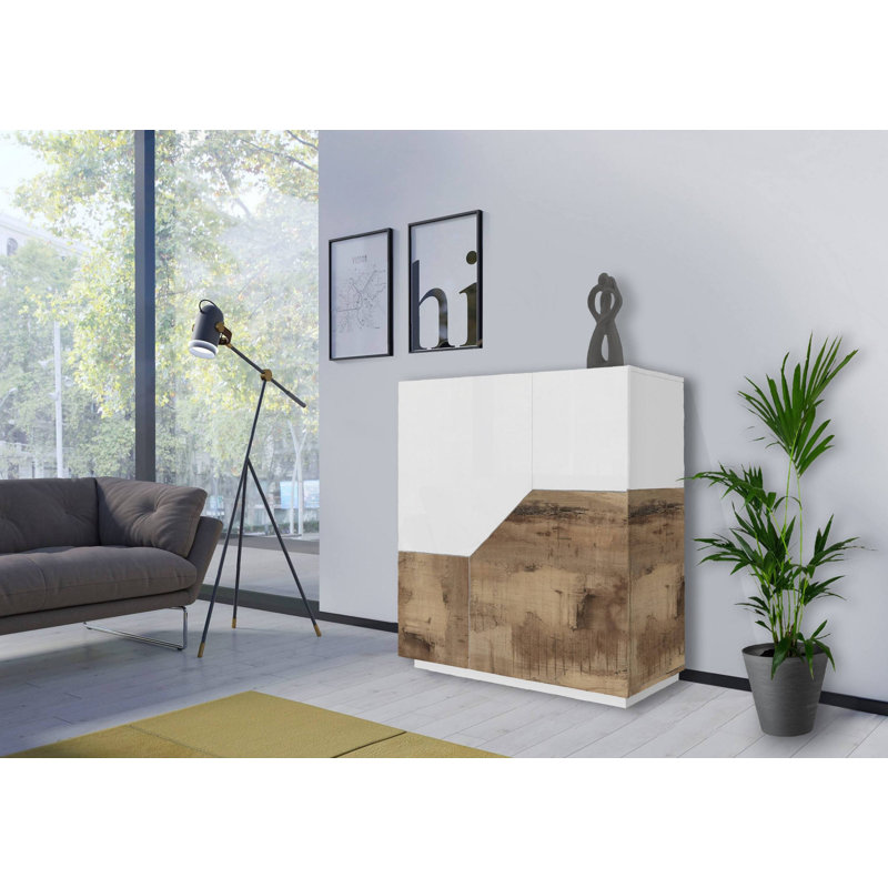 Mattis 100cm Sideboard, Glossy White/Maple Pereira