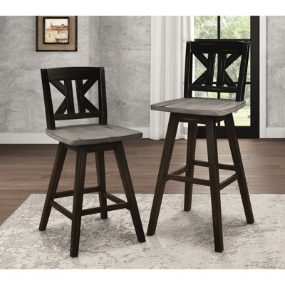 360-degree Swivel Pub Height Chairs (2), Solid Rubberwood, Distressed Gray/black, Dining Room Gray And Black Of 2, 360 Degree Swivel, Table Seating by Gracie Oaks