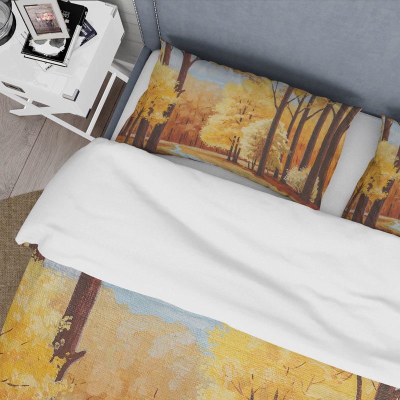 Orange Autumn Trees At Dawn - Ensemble de housse de couette Farmhouse - Microfibre de polyester