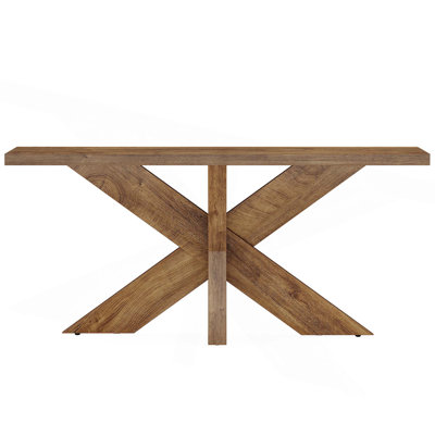 70.9" Long Farmhouse Console Table With Geometric Wooden Base For Living Room
