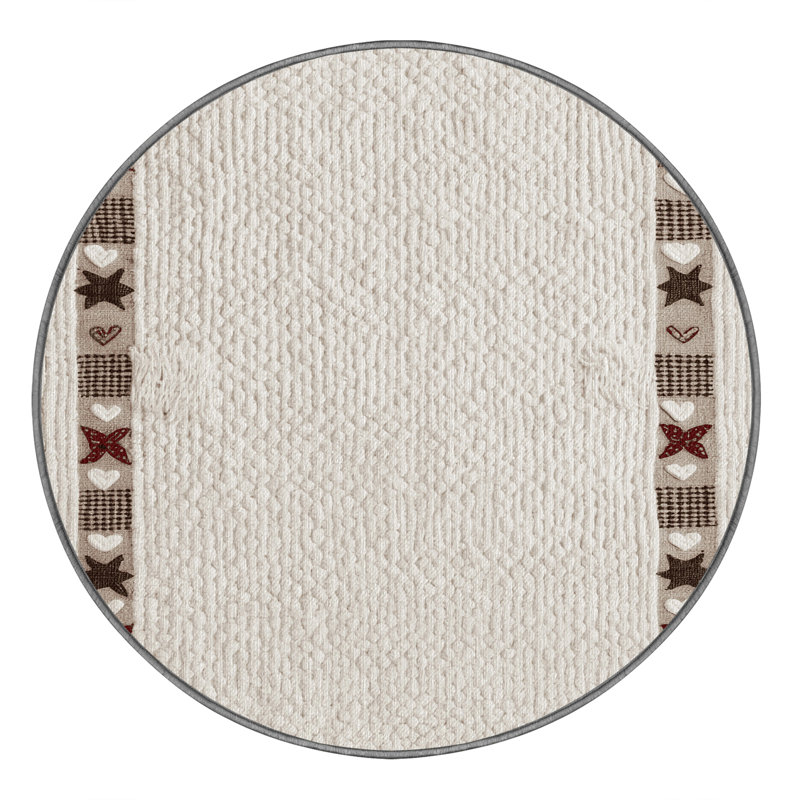 Washable White Farmhouse Farm Area Rug, Round 7'