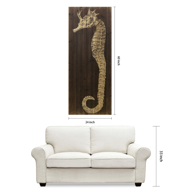 Seahorse B Natural Fir Wood Wall Art, 60" x 24"