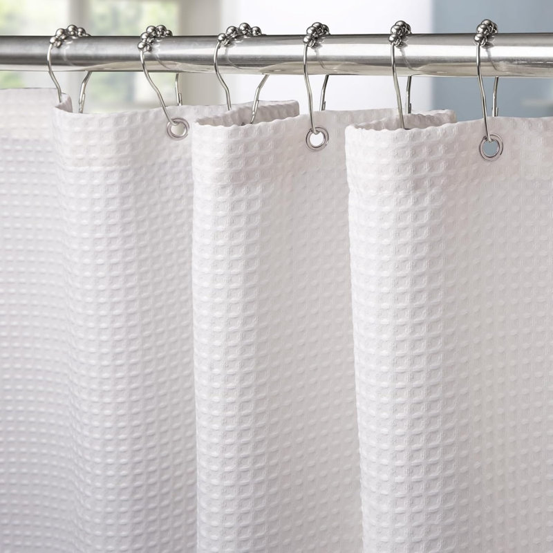 Shower Curtain with Metal Hooks Waffle Fabric Shower Curtain Heavy Duty Bath Curtain 182 x 214 cm (White)