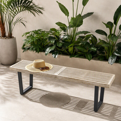 Metal/Solid Wood Outdoor Bench