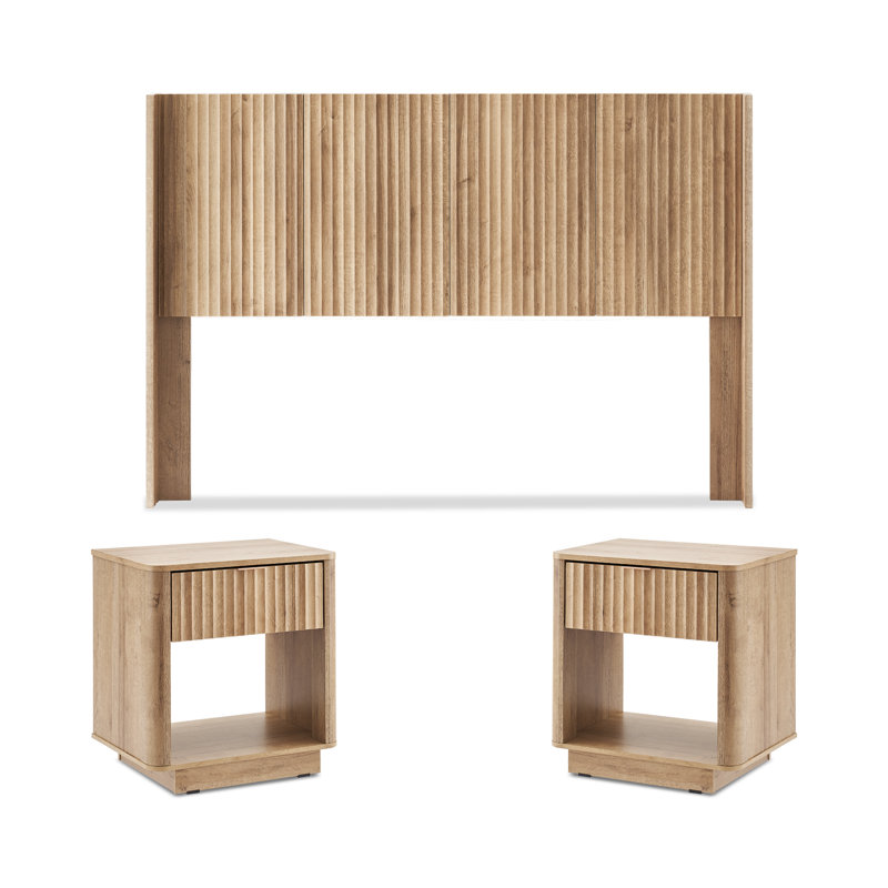 Brooklyn Headboard And Nightstands Set Queen, Oak, Queen, Oak