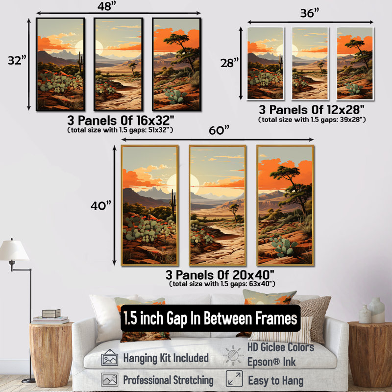 Cactus charme dans un paysage de montagne - ensemble d'art sur toile floral cactus, Cadre flottant blanc