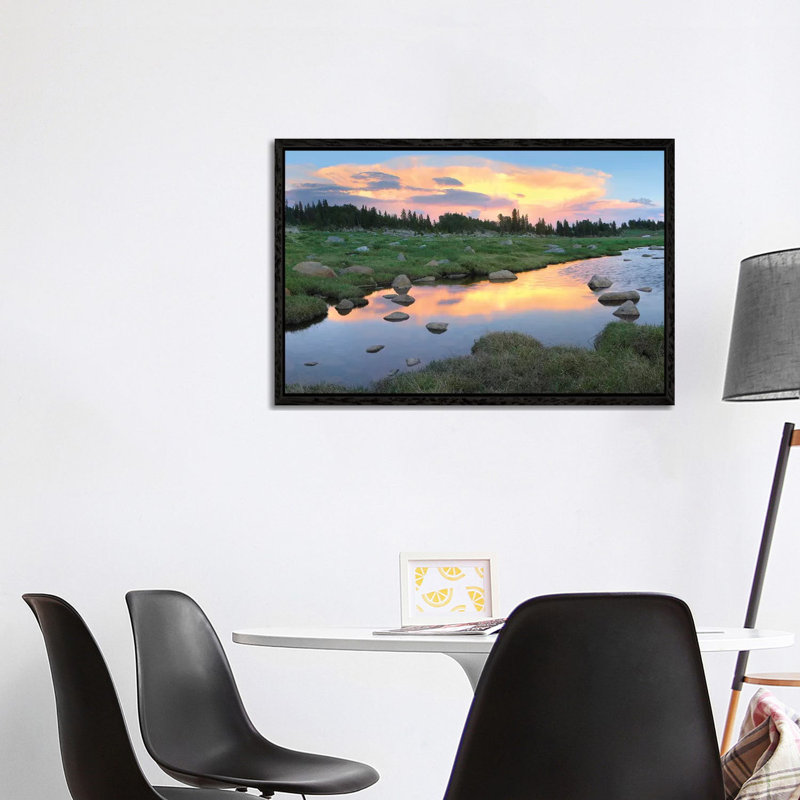 Clouds And Sunset Reflected In Stream, Hellroaring Plateau, Montana 1 Piece Wall Art on Canvas, 101.6 cm H x 66.04 cm W