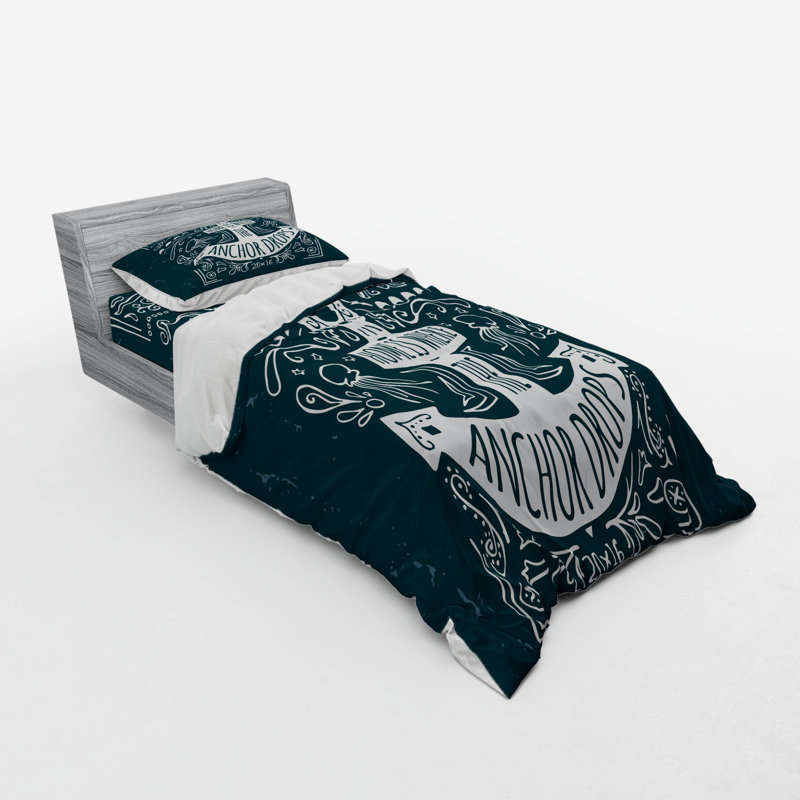 Ensemble de housse de couette en microfibre bleu foncé / blanc, Housse de couette simple + 6 pièces supplémentai