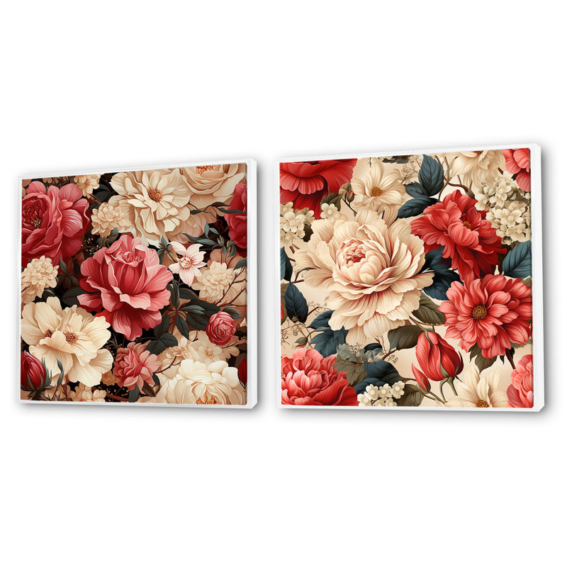 Cobbutown - Ensemble de 2 collages carrés floraux, Cadre flottant blanc, H 36 po x l 73 po