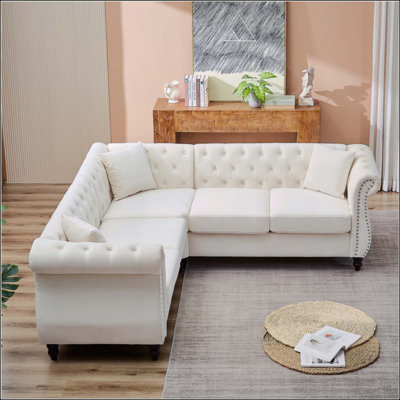 Oversized Corner Sofa, L-Shaped Sectional Couch, 5-Seater Corner Sofas With 3 Pillows For Living Room, Bedroom, Apartment, Office