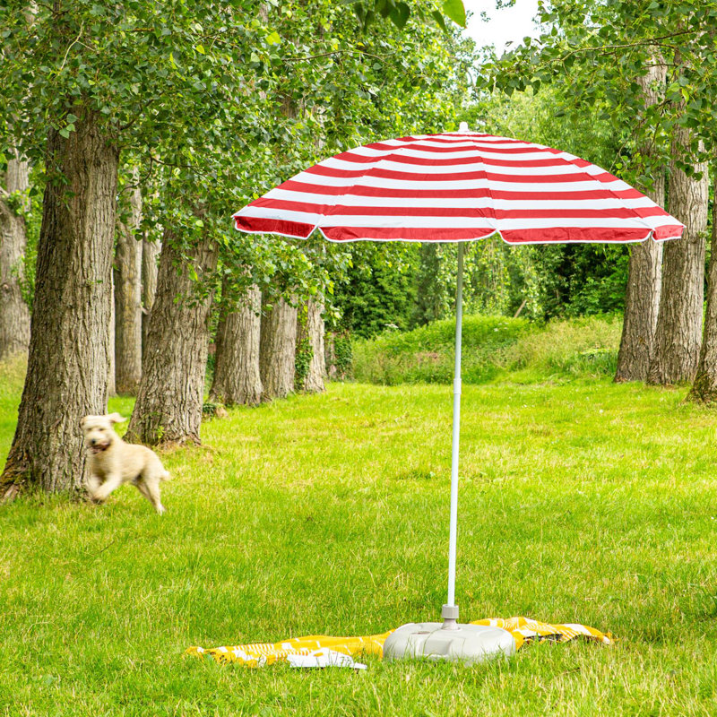 Harbour Housewares - Metal Beach Parasol with Base - 1.8m, Red, White