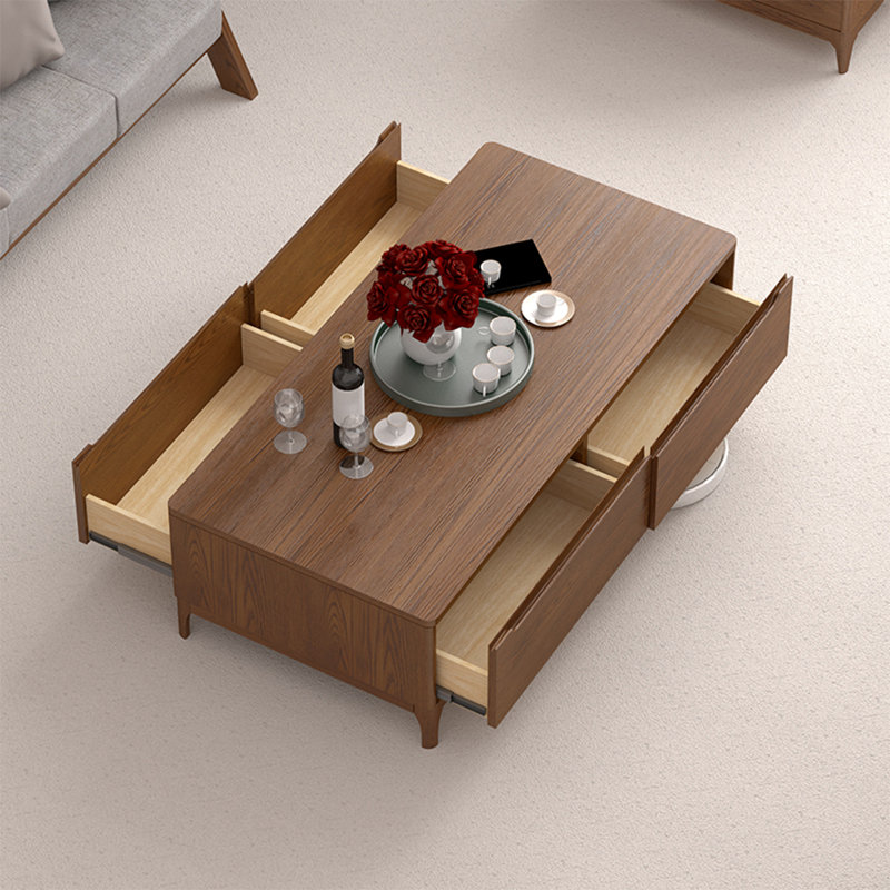 Rectangular solid wood storage coffee table, 17.3" H x 47.2" L x 23.6" W