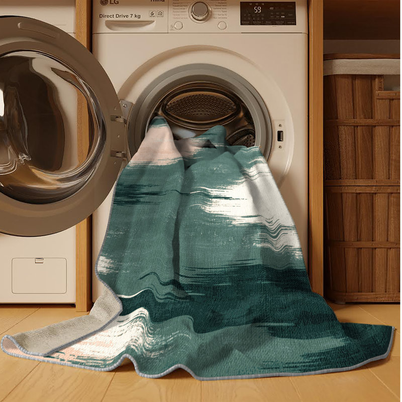 Tapis gris aquarelle lavable à la machine, Carré 7 pi