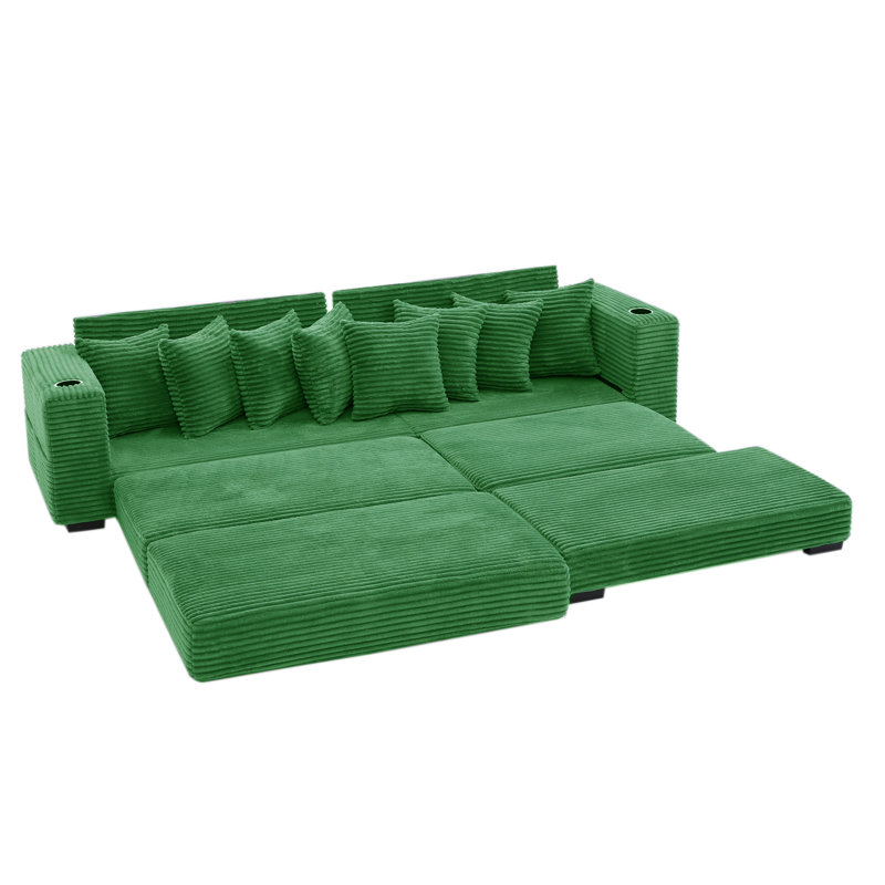L-Shaped Reversible Sectional Sofa, Green Corduroy