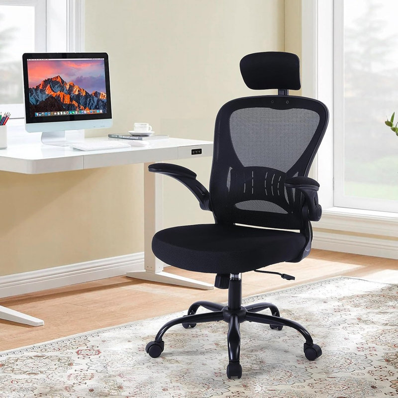 Ergonomic Office Chair With Adjustable Headrest & Lumbar Support, Desk Chair With Flip-Up Armrests, Comfortable For Home, Office, Conference Room