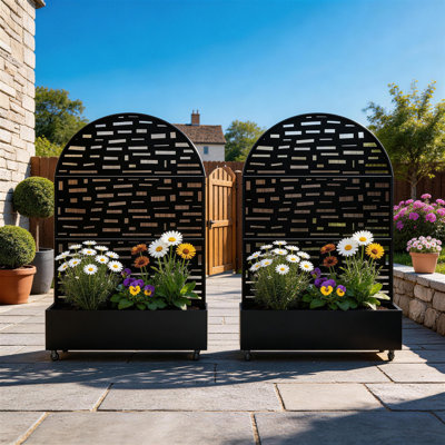 Rhett Metal Planter Box With Trellis And Wheels