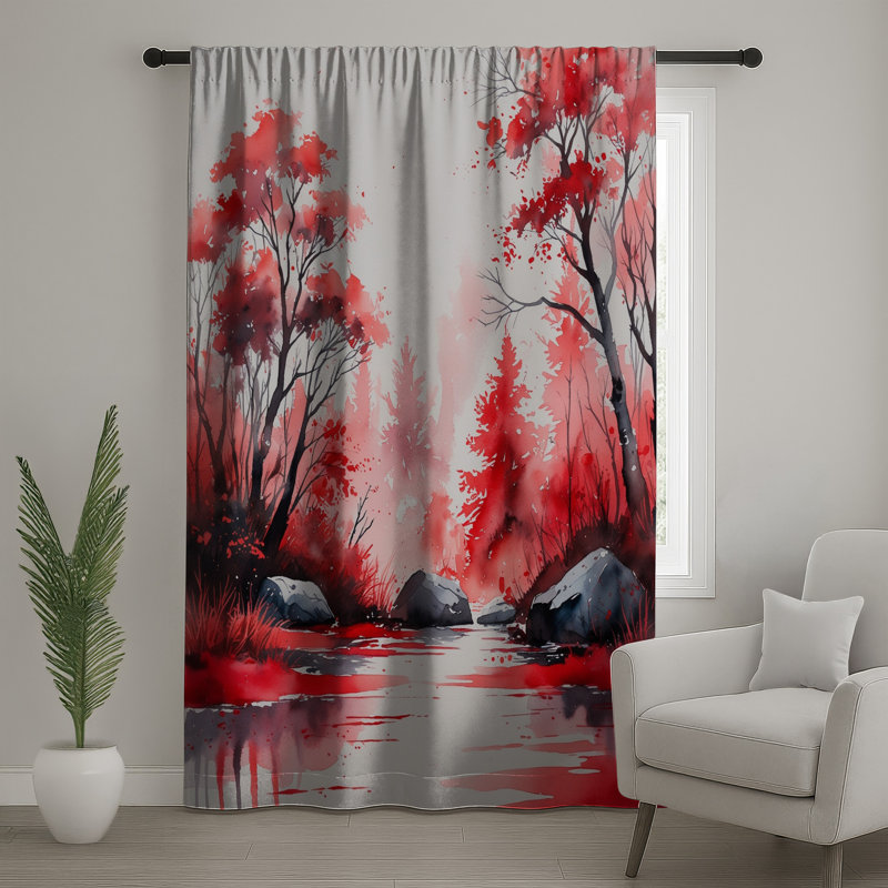 Rideaux de fenêtre Red Autumn Forest, voilage et rideaux occultant - 1 panneau, 50 po x 92 po - 1 panneau, Transparent