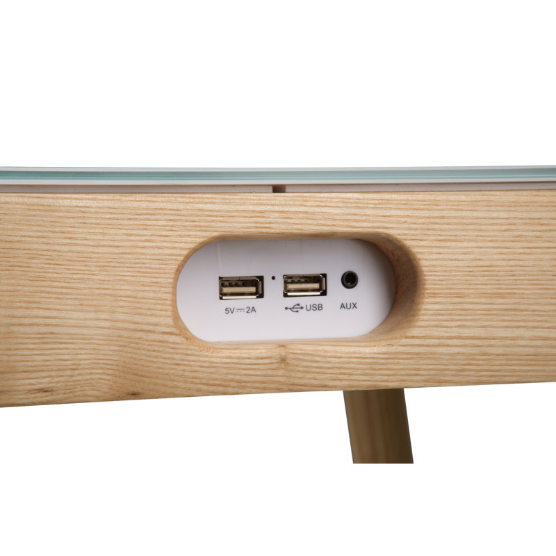 Glass Top End Table with Built-In Outlets