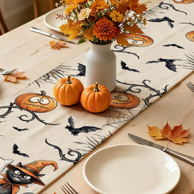 Halloween Table Runner 13x72 inch, Spooky Cat Ghost Decor | Halloween Table Cover for Party, Home - Farmhouse Pumpkins Jack Lantern Halloween Party De