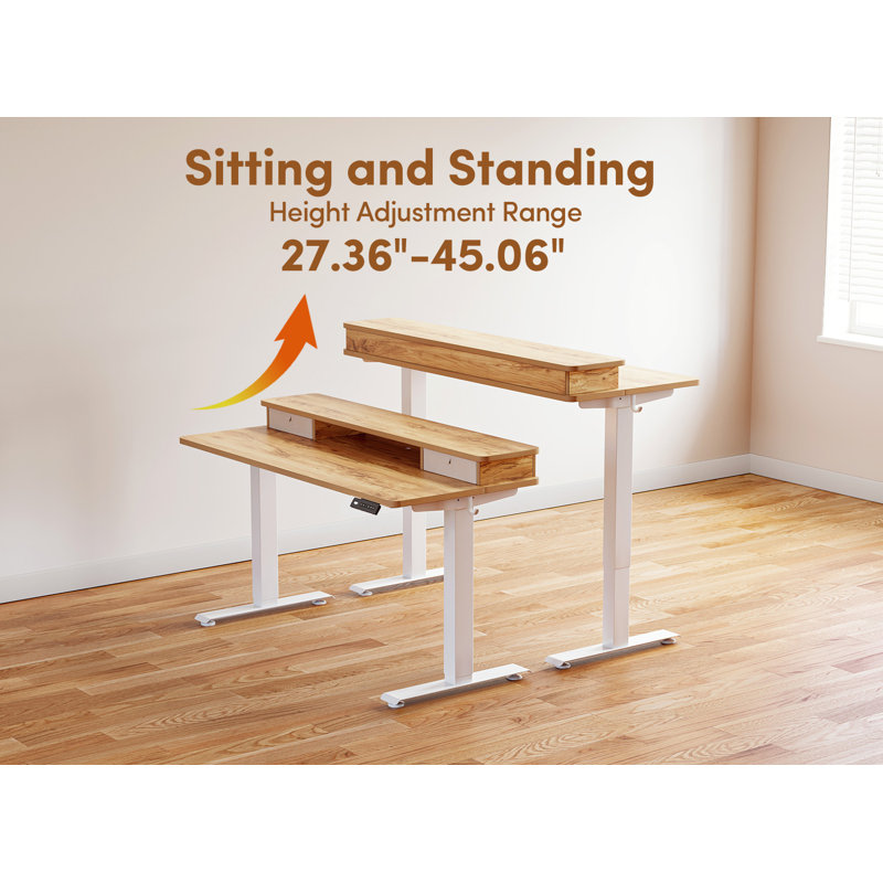 Height Adjustable Standing Desk, Light Rustic/White, 47.24" H x 60" W x 23.63" D
