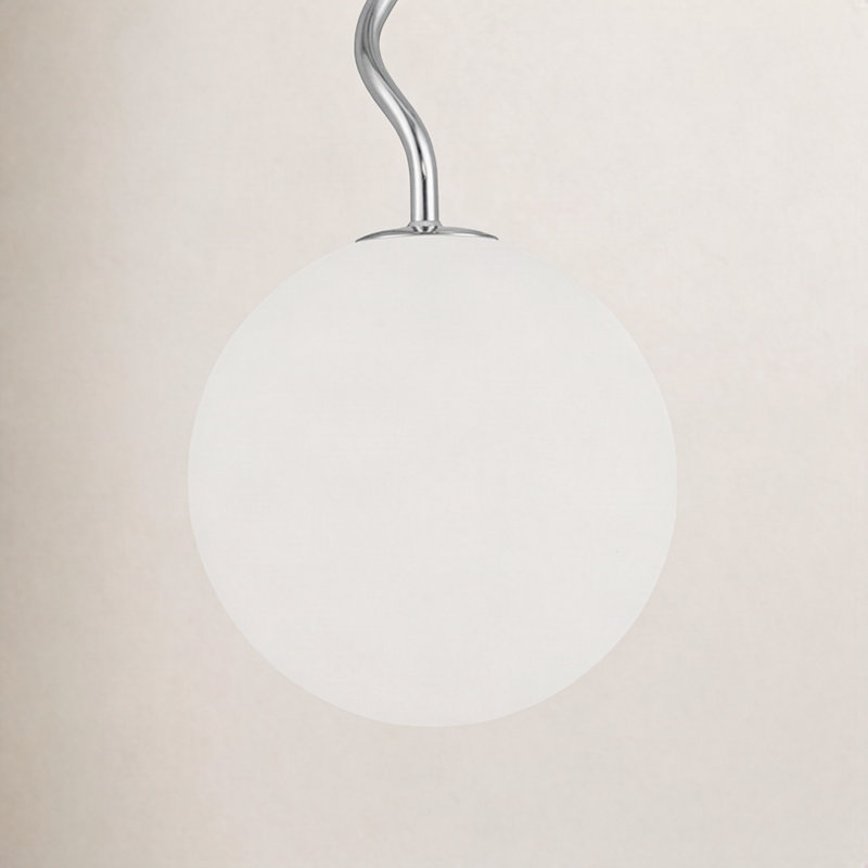 Luminaire suspendu sphérique en S avec verre jade blanc, Chrome chrome